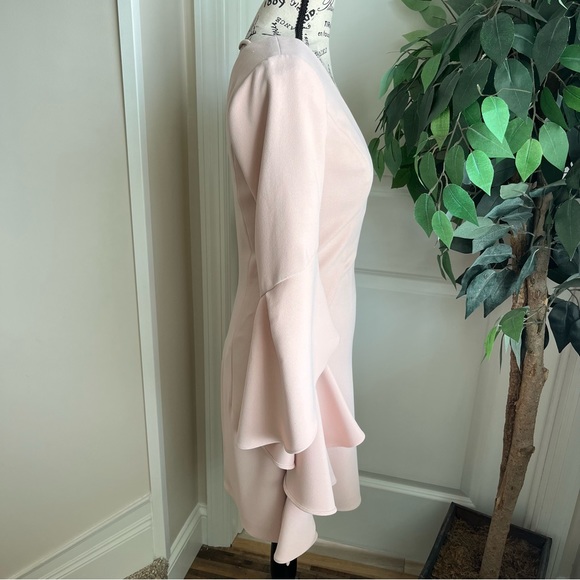 Halston Heritage V-Neck Flounce Sleeve Mini Cocktail Dress Pink Sz 0 - Picture 9 of 16